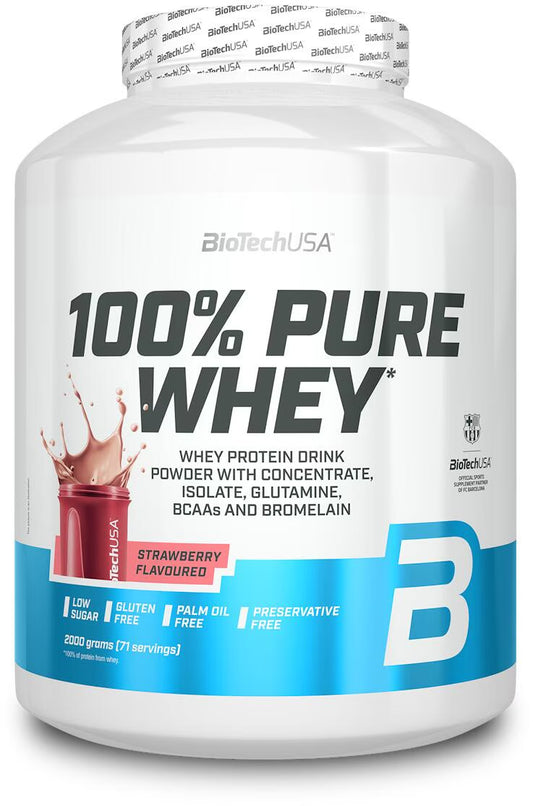 Weiße Dose Whey Protein Pulver Erdbeere, glutenfrei, wenig Zucker, 2000g, Sportnahrung