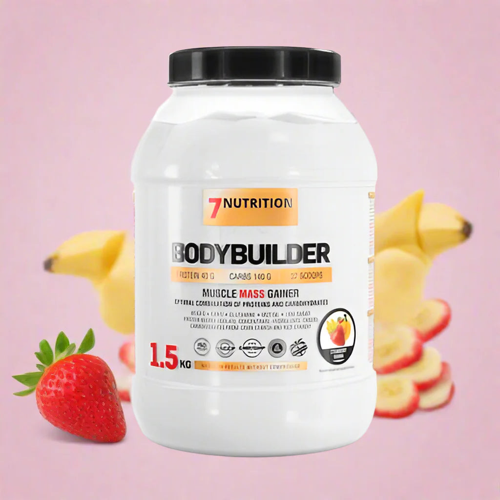 7Nutrition Bodybuilder Muscle Mass Gainer 1.5kg mit Erdbeere und Banane, ideal für Sportler und Fitness