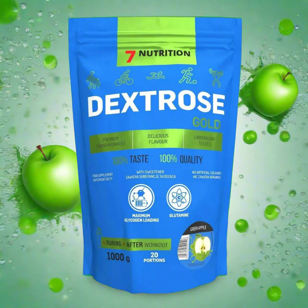 Dextrose Gold von 7 Nutrition – Premium-Kohlenhydrate für Sportler, grüner Apfel Geschmack, 1000g