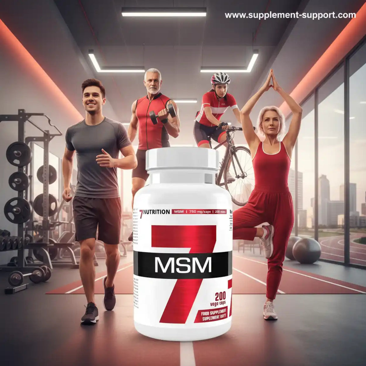 7Nutrition MSM Nahrungsergänzungsmittel für Sportler in einem modernen Fitnessstudio