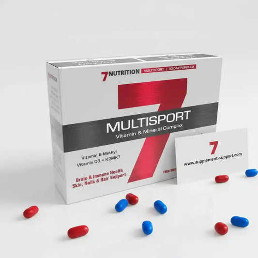 7Nutrition Multisport Vitamin & Mineral Complex mit roten und blauen Kapseln für Sportler