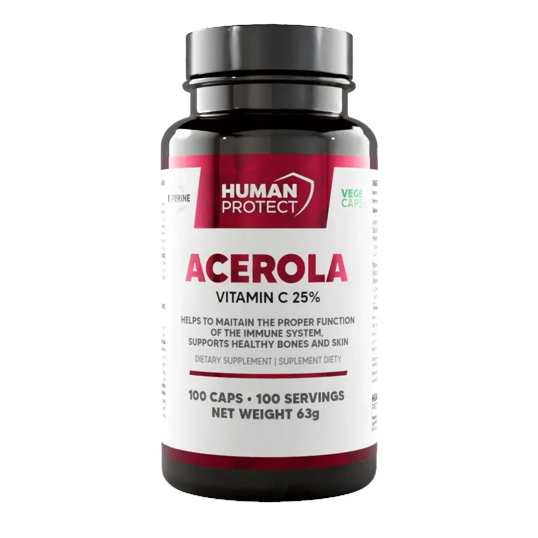 Acerola Vitamin C 25% Kapseln für Immunsystem und Haut, 100 vegane Kapseln, Nahrungsergänzung