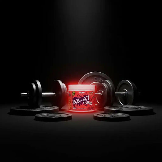 AK-47 Pump Pre-Workout mit Hanteln – Sportnahrung für Fitness & Training