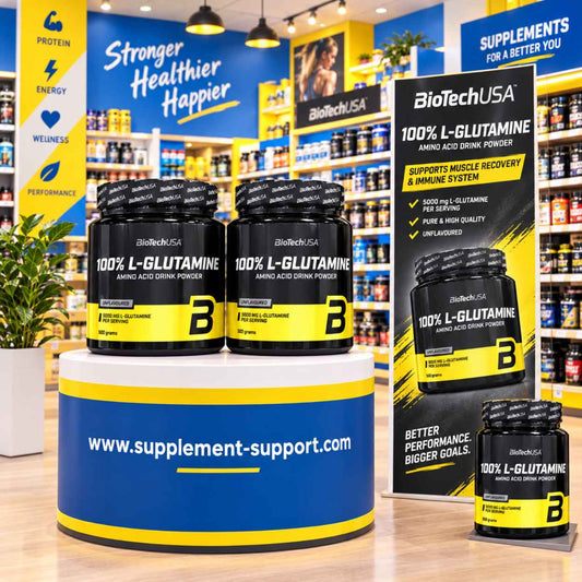 BioTech USA 100% L-Glutamin Aminosäuren Pulver in verschiedenen Packungsgrößen