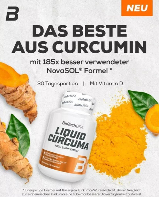 BioTechUSA Liquid Curcuma mit NovaSOL® Formel, 30 Tagesportionen, mit Vitamin D, Curcumin-Extrakt