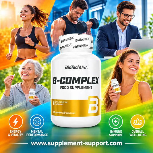 BioTech USA B-Complex Nahrungsergänzungsmittel für Energie, mentale Leistung und Immunsystem.