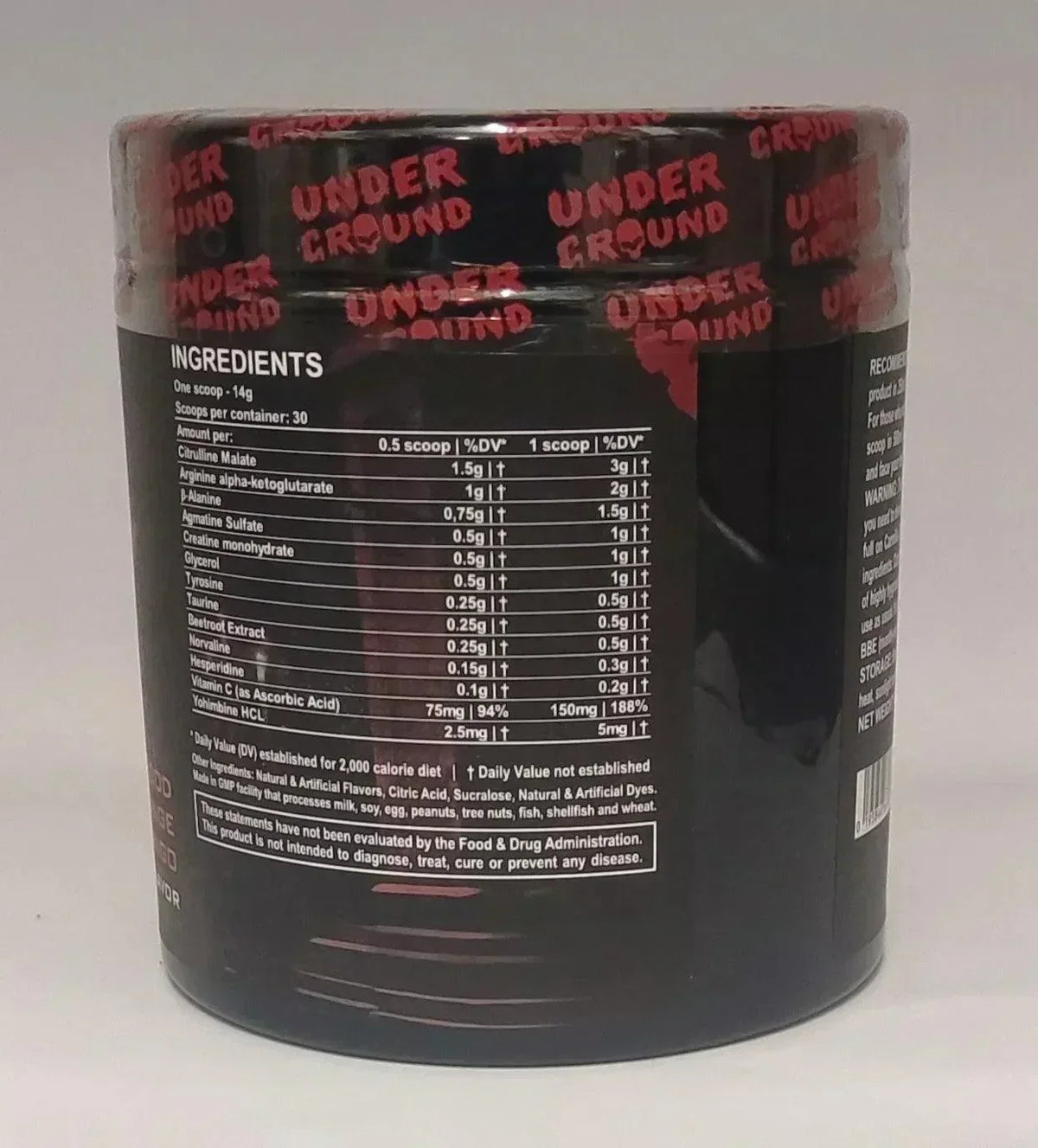Zutatenliste auf der Rückseite des Undergrund Labs Carmilla US Pump Boosters