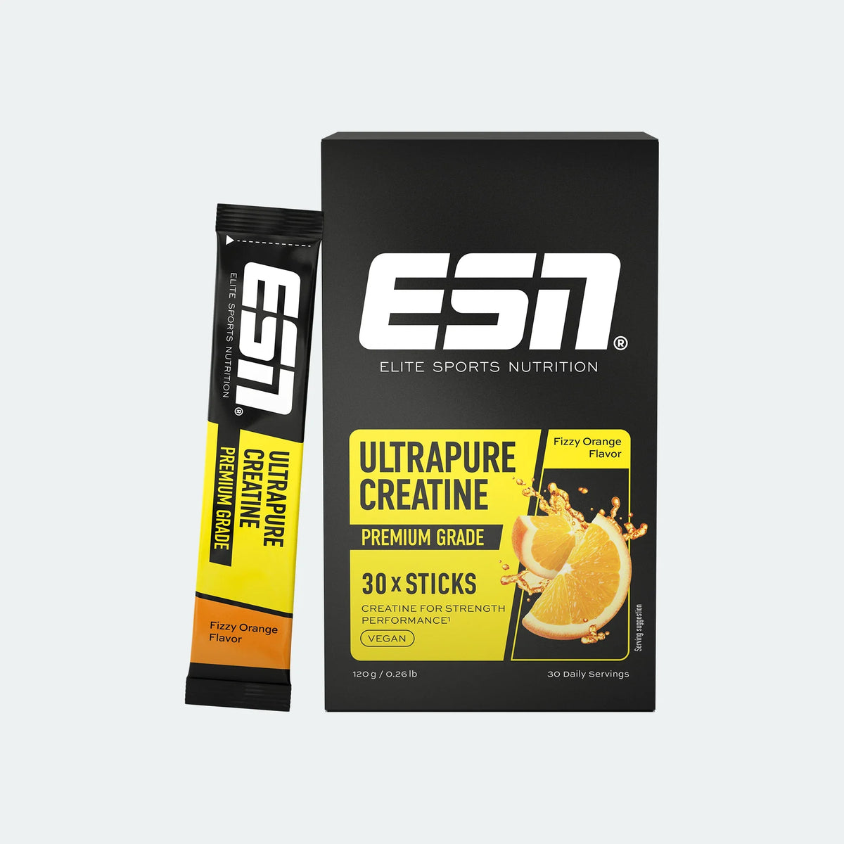 ESN Ultrapure Creatine Sticks Orange Geschmack, Creatin Supplement für Sportler, 30er Packung