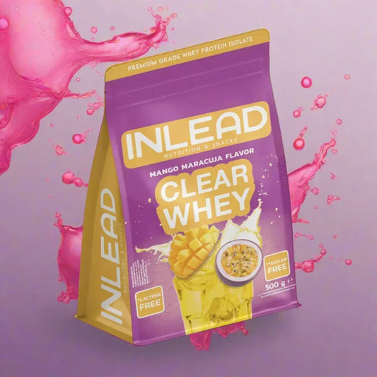 INLEAD Clear Whey Protein Isolat Mango Maracuja, laktosefrei, zuckerfrei, 500g – ideal für Sportler und Fitness