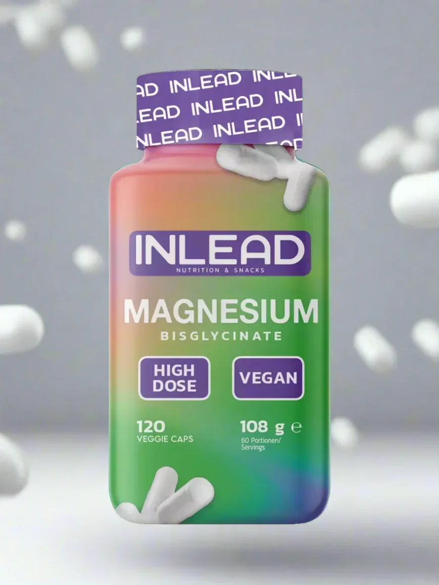 Inlead Magnesium Bisglycinat Nahrungsergänzung, vegane Kapseln in bunter Dose