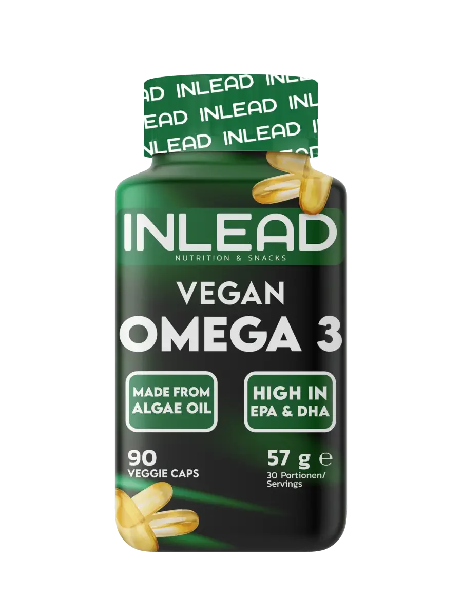 INLEAD Vegan Omega 3 Kapseln aus Algenöl, reich an EPA & DHA, 90 Veggie Caps für Sportler und Fitness