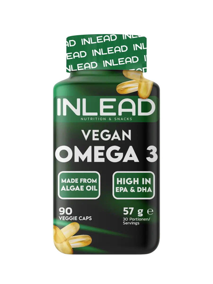 INLEAD Vegan Omega 3 Kapseln aus Algenöl, reich an EPA & DHA, 90 Veggie Caps für Sportler und Fitness