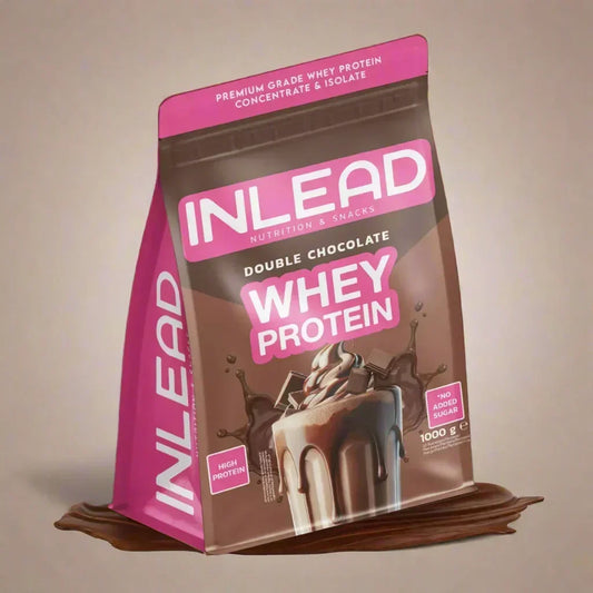 Inlead Double Chocolate Whey Protein, hochwertiges Eiweißpulver ohne Zuckerzusatz, 1000g Beutel