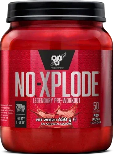 NO-Xplode Pre-Workout Pulver in Rot, 650g, mit 200mg Koffein für Energie & Fokus, Red Rush Geschmack