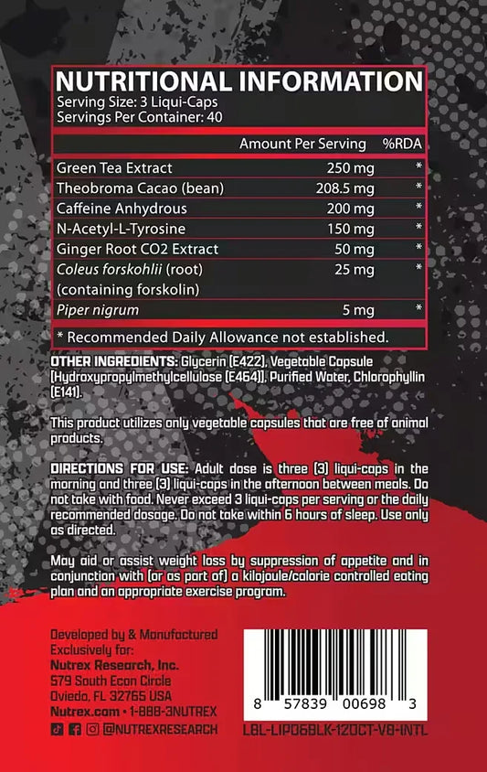 Nutrex Lipo 6 Black 120 Caps Gewichts Management - Supplement-Support.com