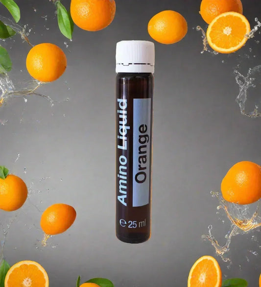 Amino Liquid Orange 25 ml mit frischen Orangen und Spritzern