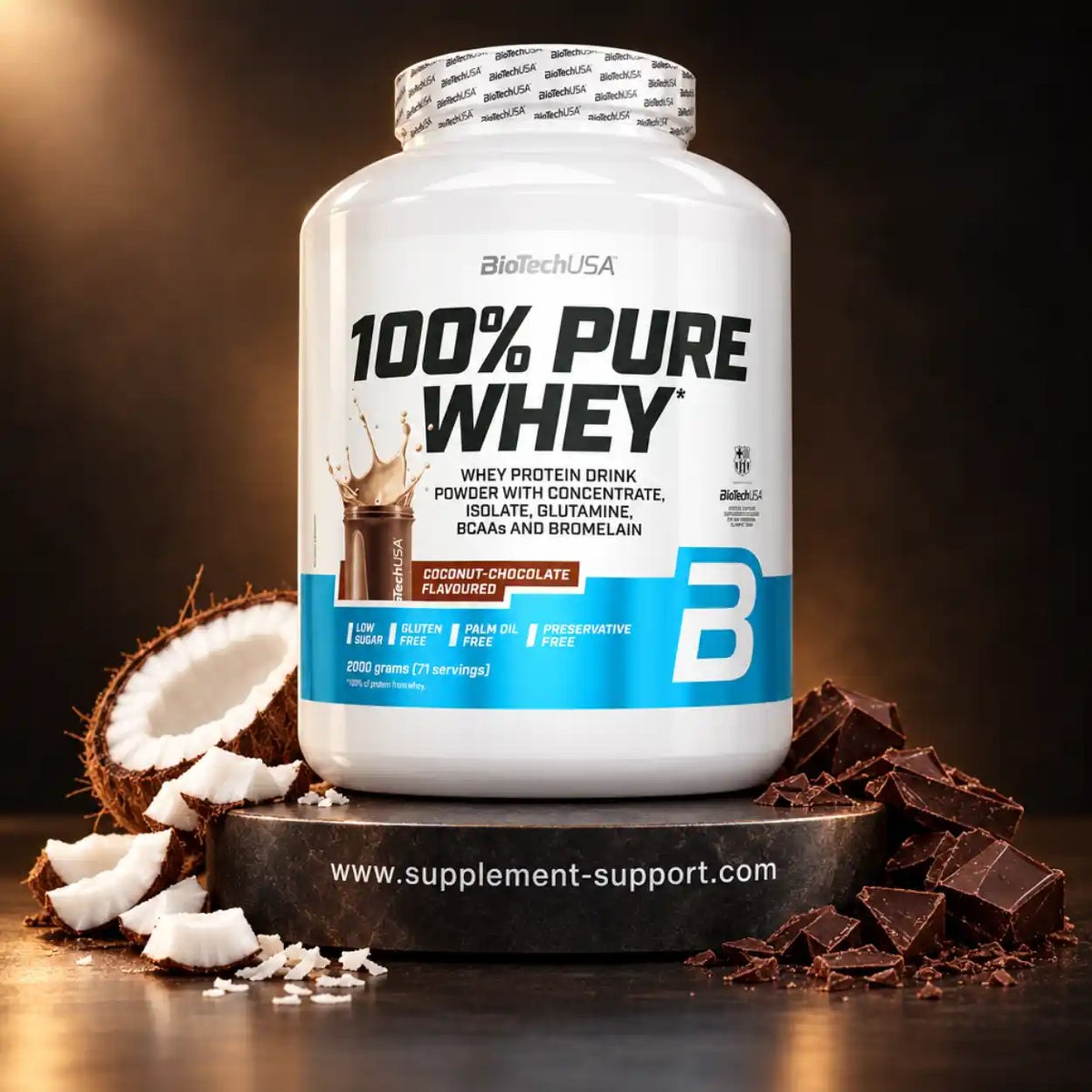 BioTech USA 100% Pure Whey Protein Pulver in Kokos-Schokolade Geschmack, 2000g Dose