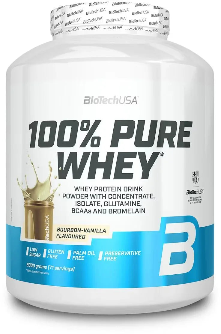 Weiße Dose 100% Whey Proteinpulver Bourbon-Vanille, mit BCAAs, glutenfrei, 2000g