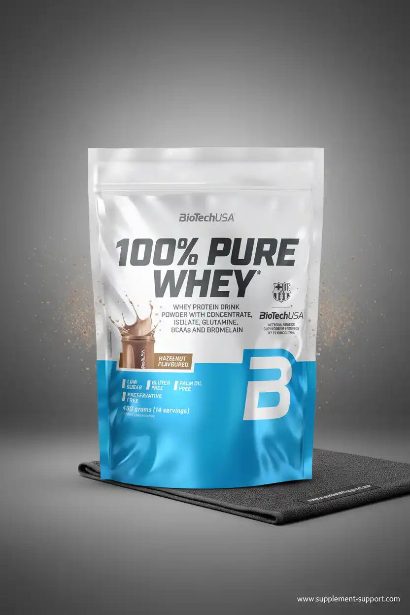 BioTechUSA 100% Pure Whey Protein Pulver, Haselnussgeschmack, glutenfrei und zuckerarm für Sportler