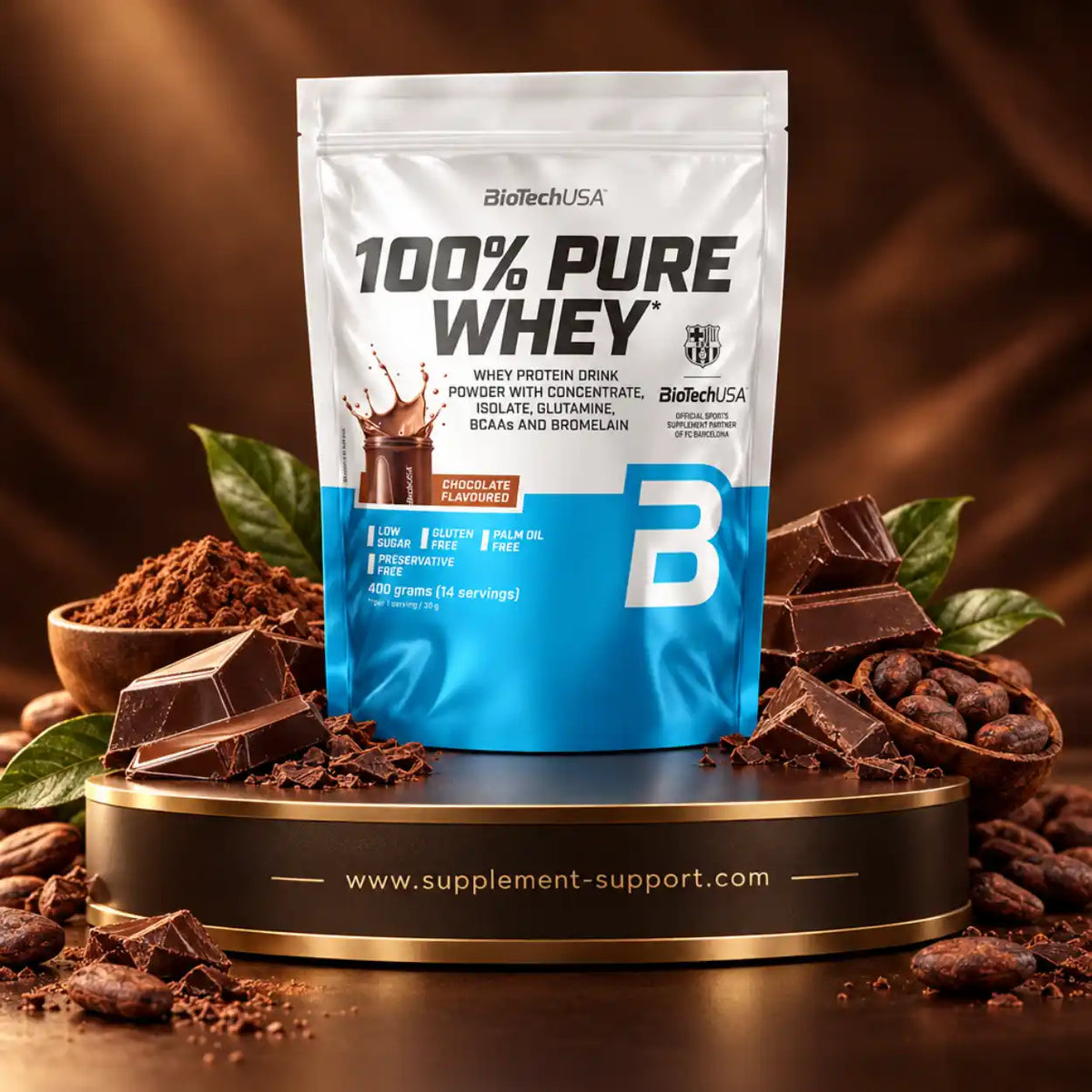 BioTech USA 100% Pure Whey Proteinpulver Schokolade mit Kakaobohnen und Schokolade