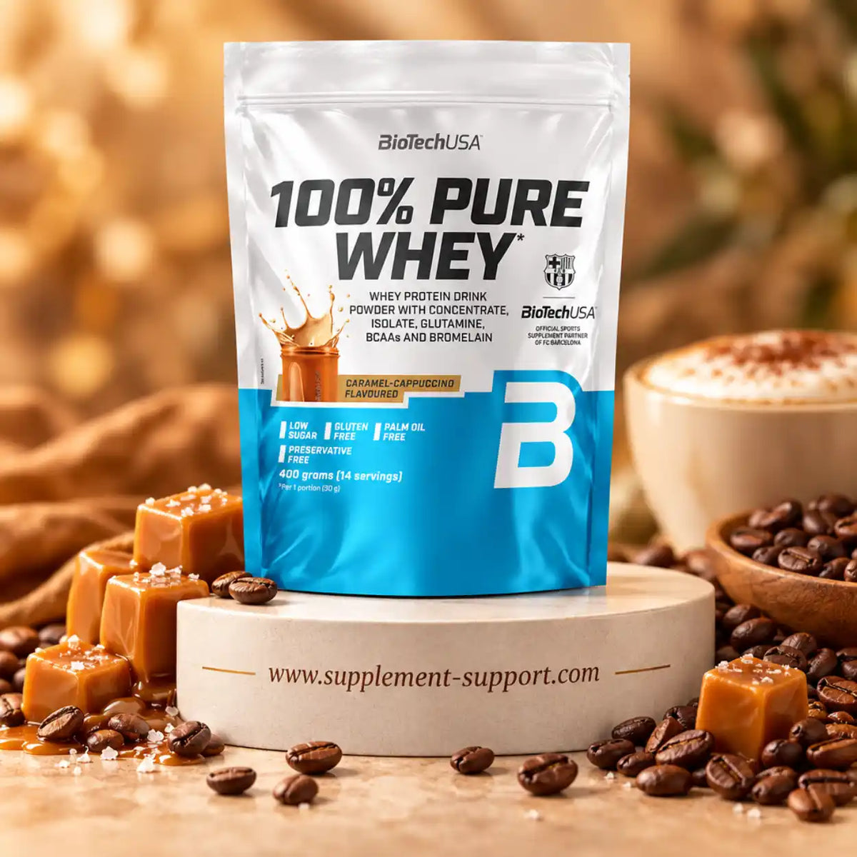 BioTech USA 100% Pure Whey Protein Pulver 400g in Karamell-Cappuccino Geschmack