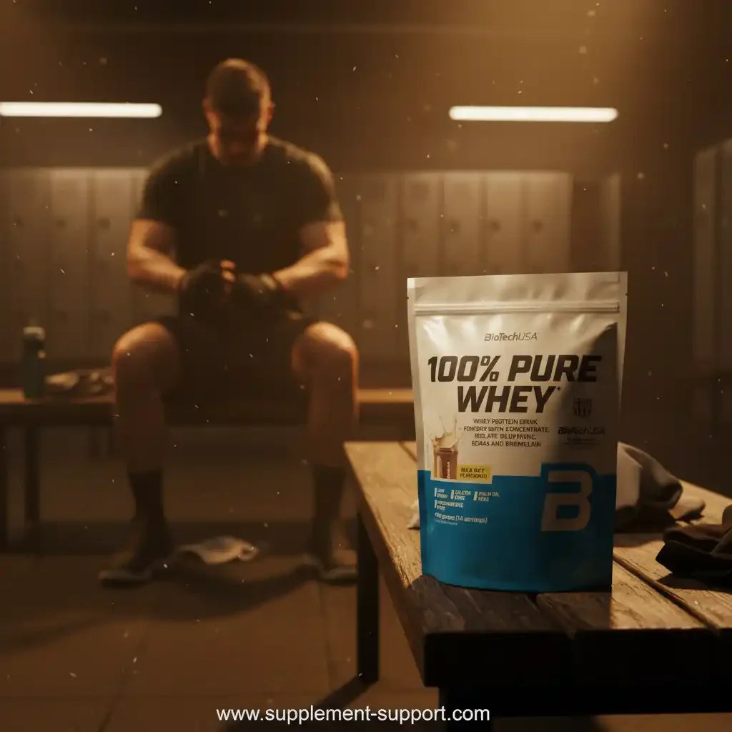 BioTechUSA 100% Pure Whey Protein im Fitnessstudio, ideal für Sportler und Muskelaufbau