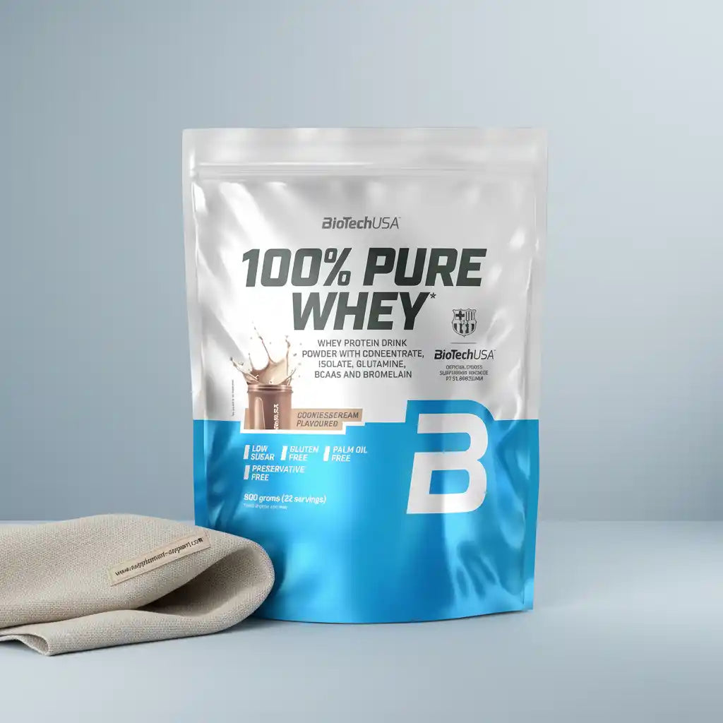 BioTechUSA 100% Pure Whey Protein Powder, Cookies & Cream Geschmack, glutenfrei, ideal für Sportler und Fitness