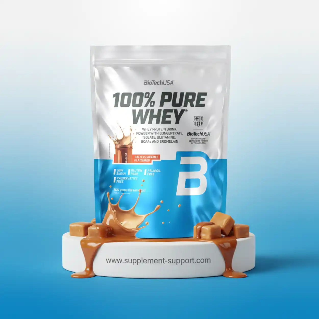 BioTechUSA 100% Pure Whey Protein Pulver, Salzige Karamell Geschmack, ideal für Sportler und Fitness