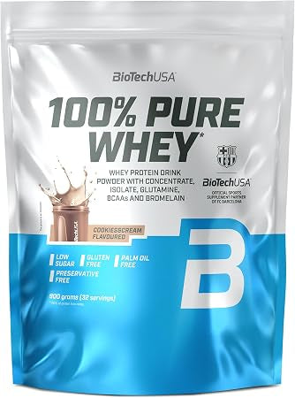100% Pure Whey Protein Powder mit Glutamin, BCAAs und Bromelain, glutenfrei, low sugar, ideal für Sportler