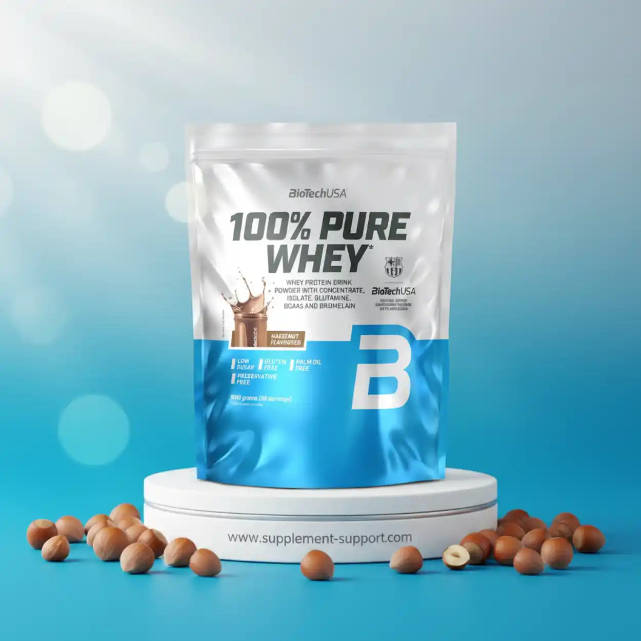 BioTechUSA 100% Pure Whey Protein Pulver, Haselnussgeschmack, glutenfrei, ideal für Sportler und Fitness