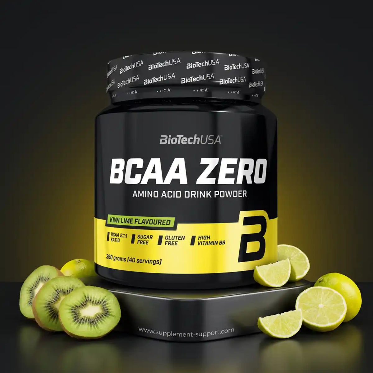 BioTech USA BCAA ZERO Aminosäure Pulver 360g in Kiwi-Lime Geschmack mit frischen Früchten