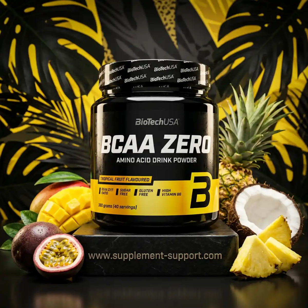 BioTech USA BCAA ZERO Aminosäure Pulver Tropical Fruit Geschmack mit exotischen Früchten