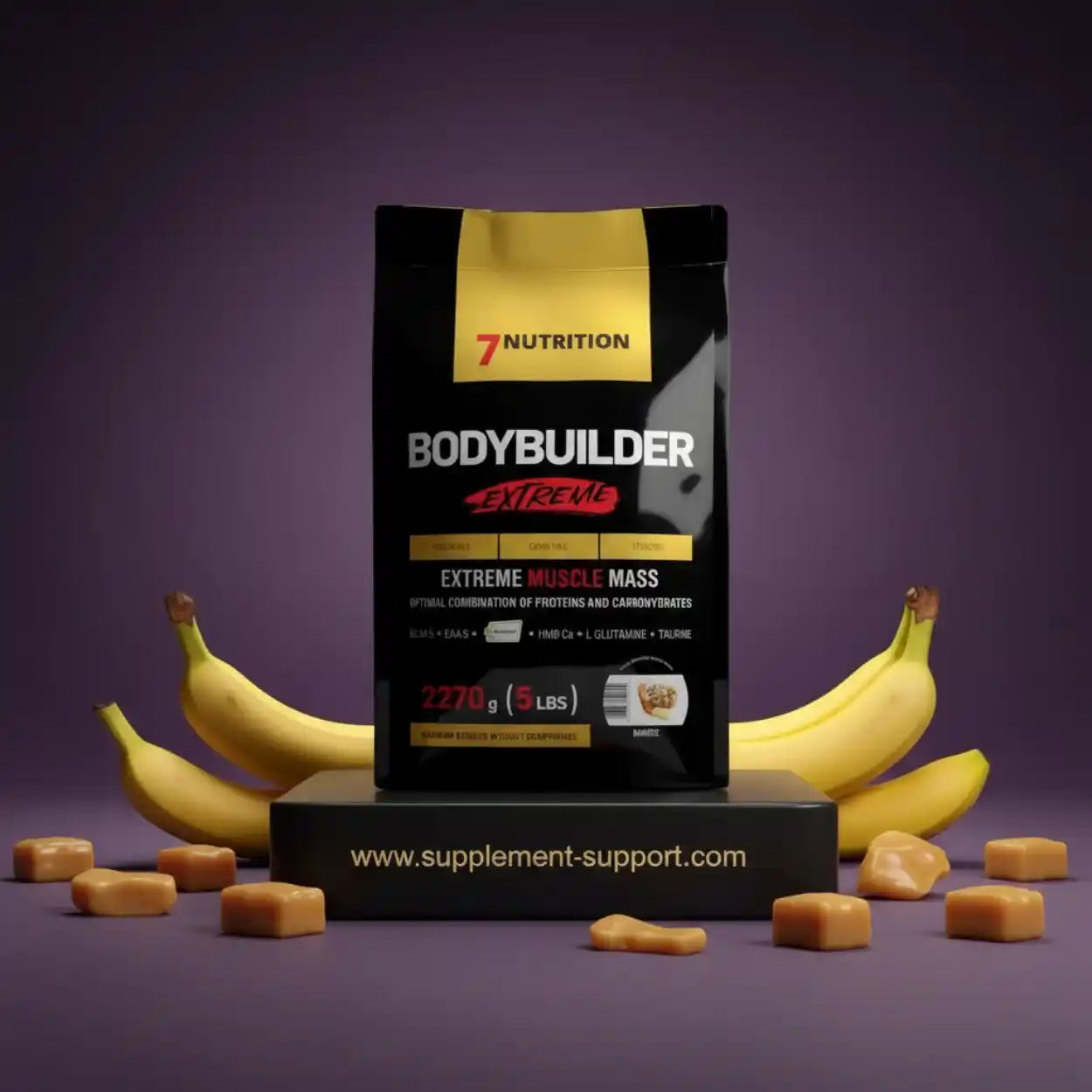 7Nutrition Bodybuilder Extreme Muscle Mass Weight Gainer mit Bananen und Karamellwürfeln
