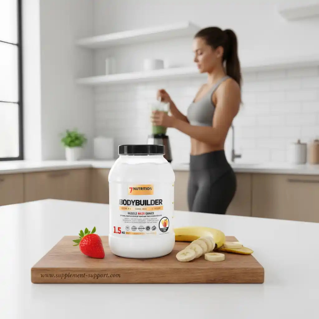 7Nutrition Bodybuilder Proteinpulver mit Erdbeere und Banane für Fitness und Sport