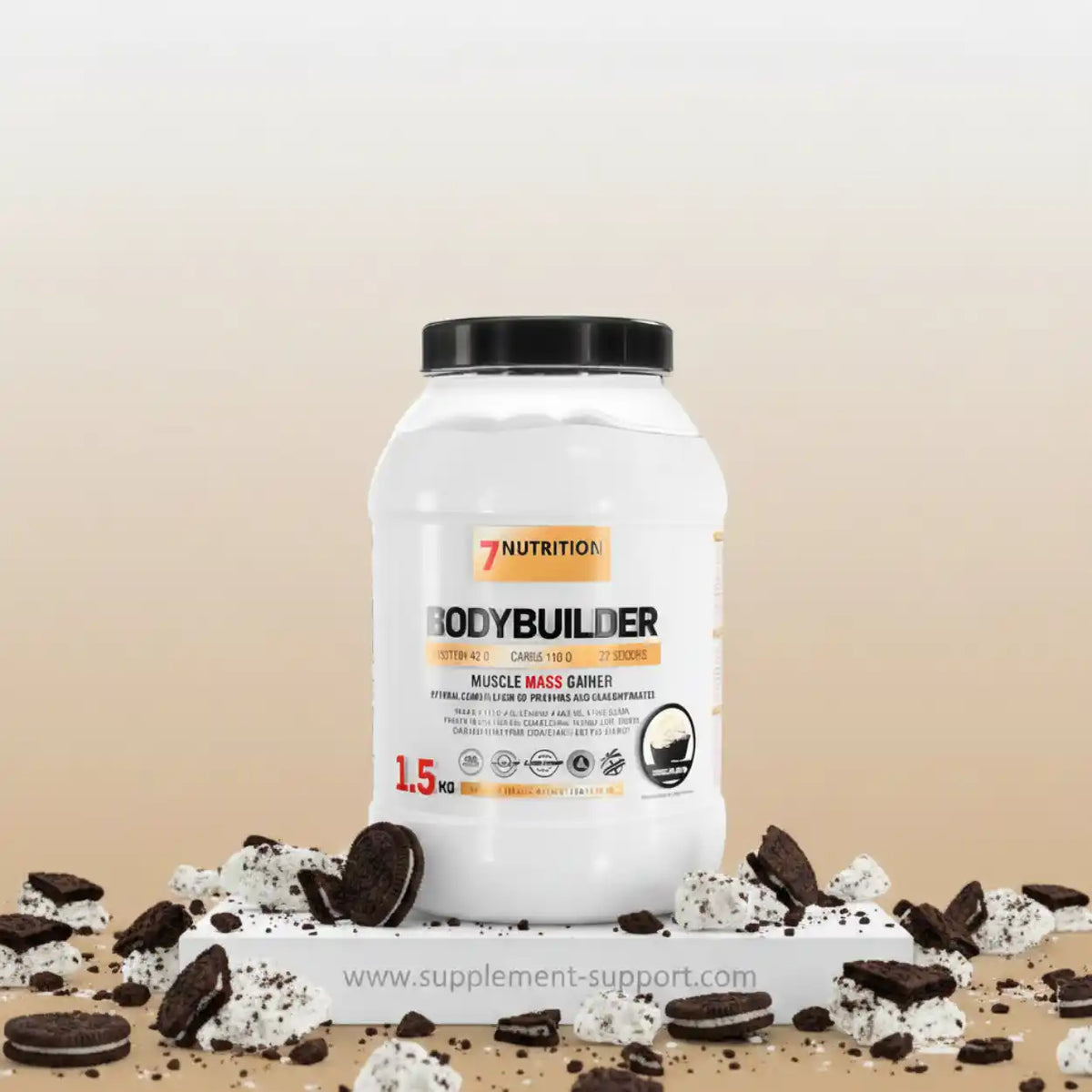 7Nutrition Bodybuilder Muscle Mass Gainer 1,5 kg Dose mit Cookies and Cream Dessert-Optik