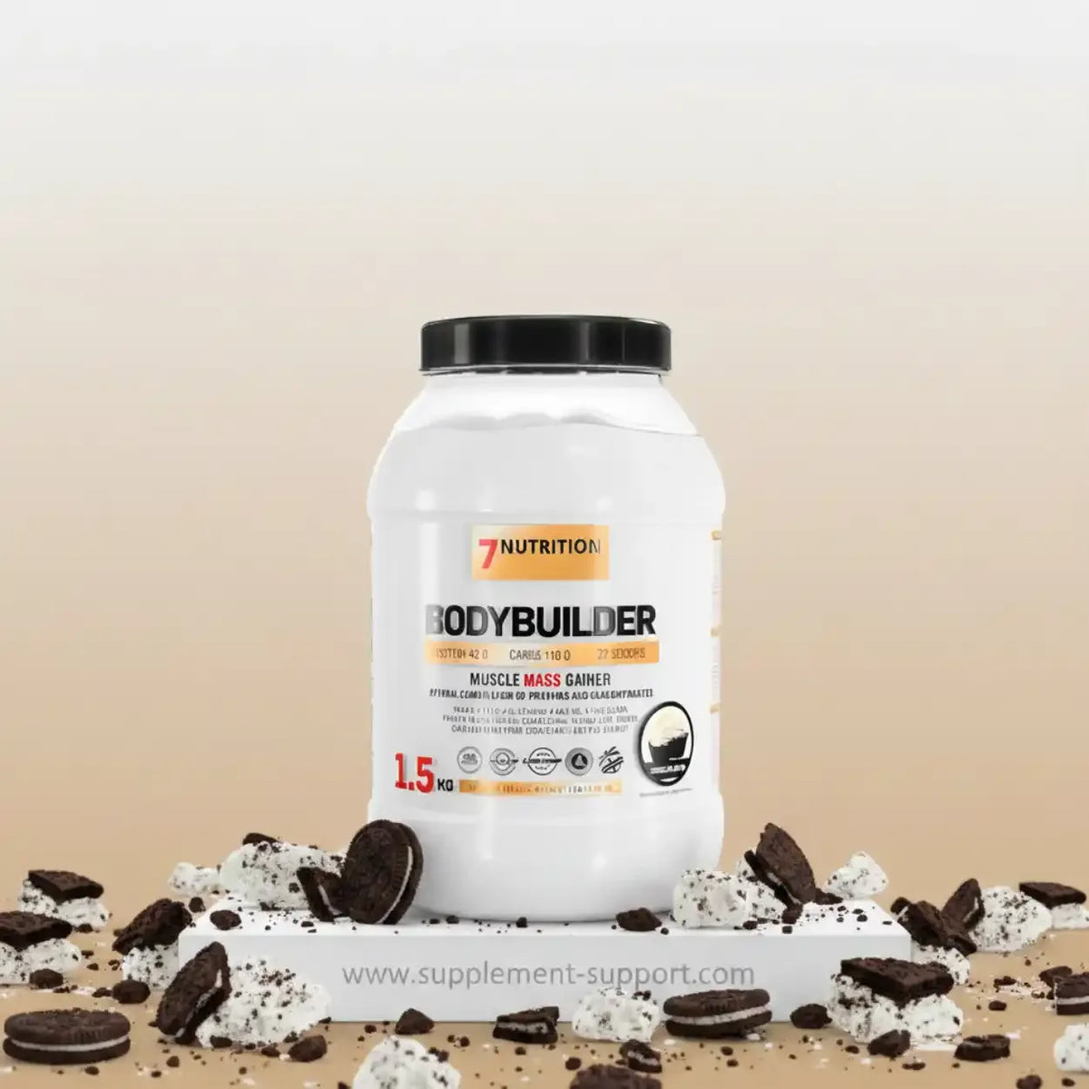 7Nutrition Bodybuilder Muscle Mass Gainer 1,5 kg Dose mit Cookies and Cream Dessert-Optik
