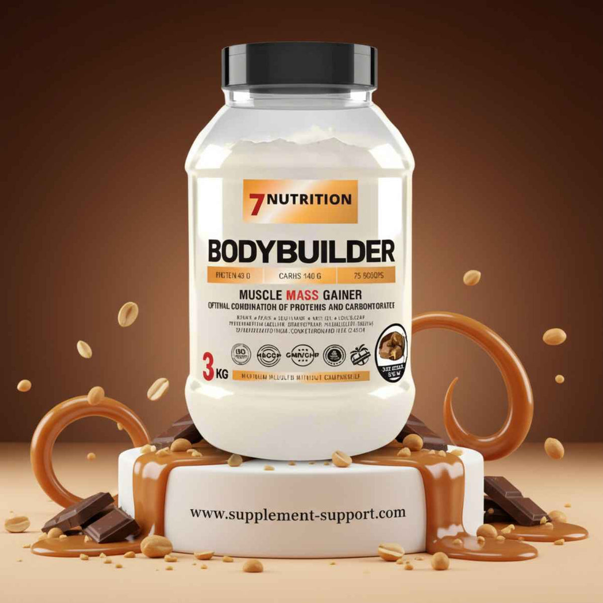 7 Nutrition Bodybuilder Muscle Mass Gainer für Muskelaufbau mit Schokoladengeschmack
