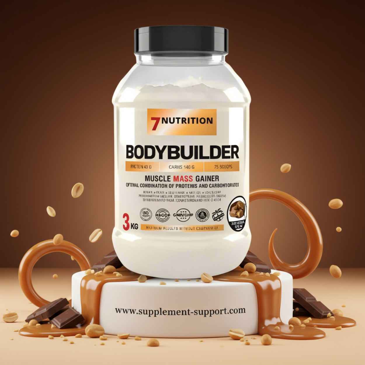 7 Nutrition Bodybuilder Muscle Mass Gainer für Muskelaufbau mit Schokoladengeschmack