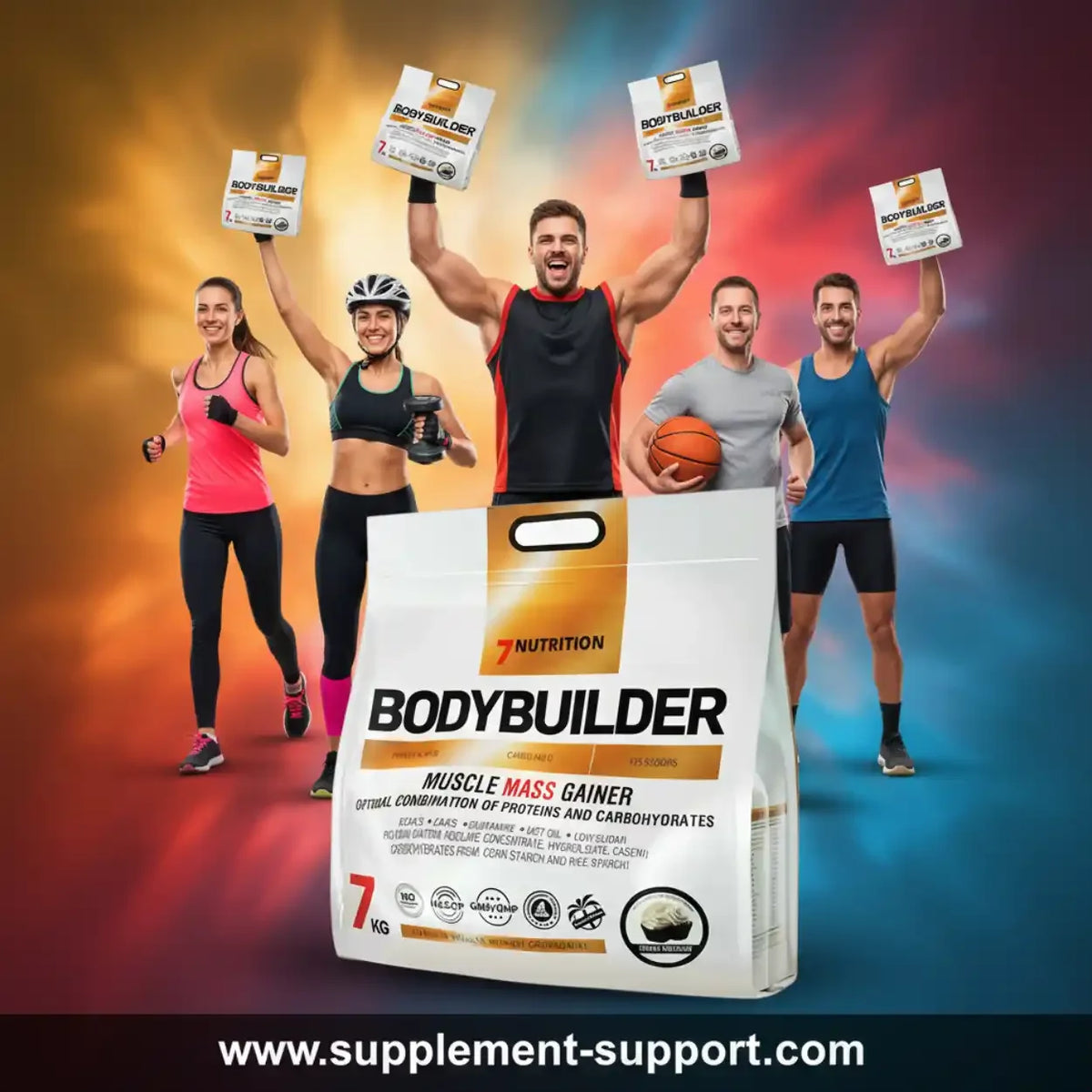 Sportler halten Bodybuilder Muscle Mass Gainer für Muskelaufbau und Fitness.