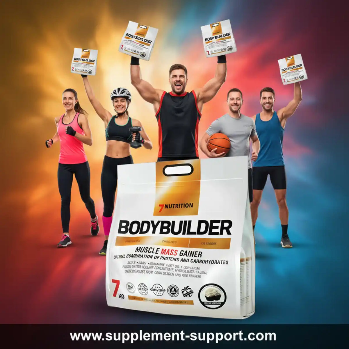 Sportler halten Bodybuilder Muscle Mass Gainer für Muskelaufbau und Fitness.
