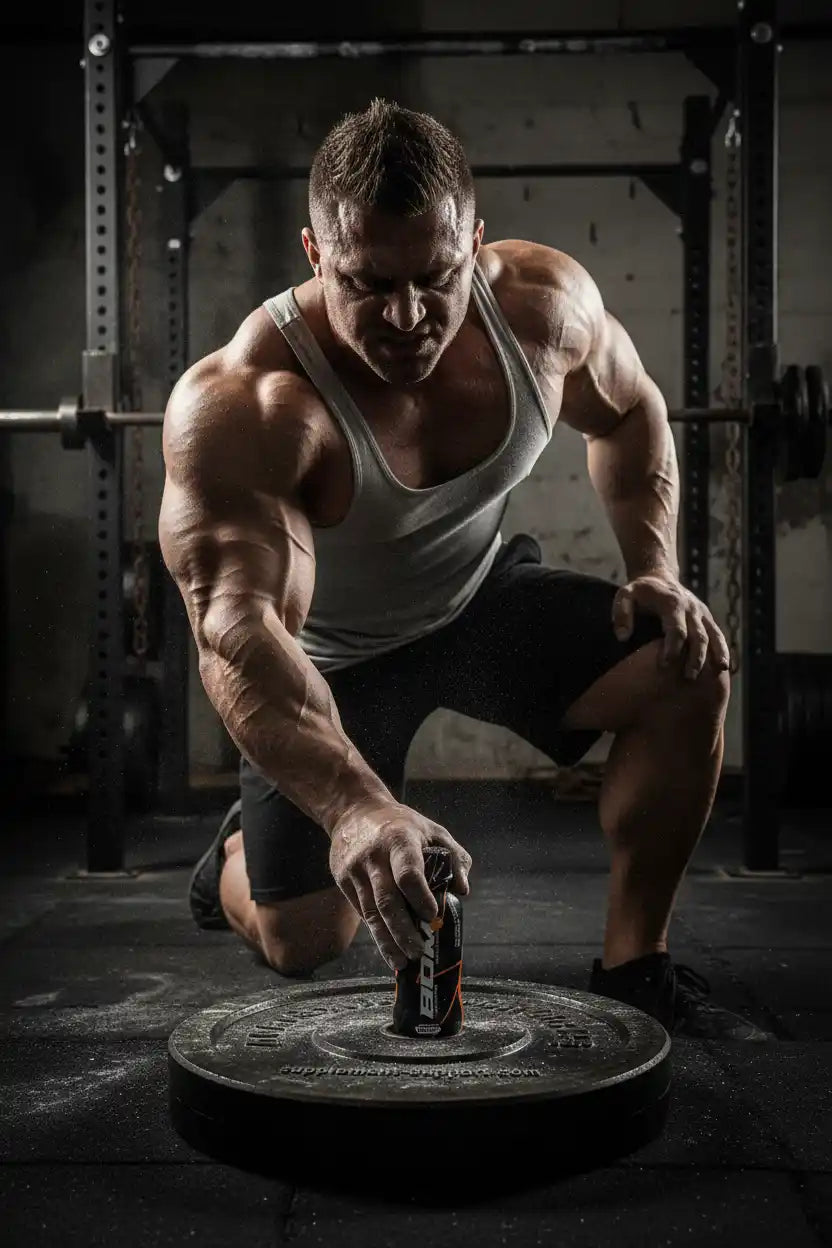 Muskulöser Athlet mit Energiegetränk im Fitnessstudio, ideal für Sportler und Fitness-Enthusiasten
