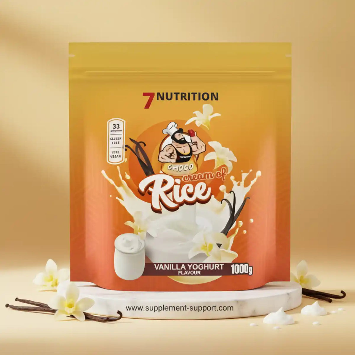 7 Nutrition Cream of Rice Vanille Joghurt Geschmack, 1000g Beutel für Sportler