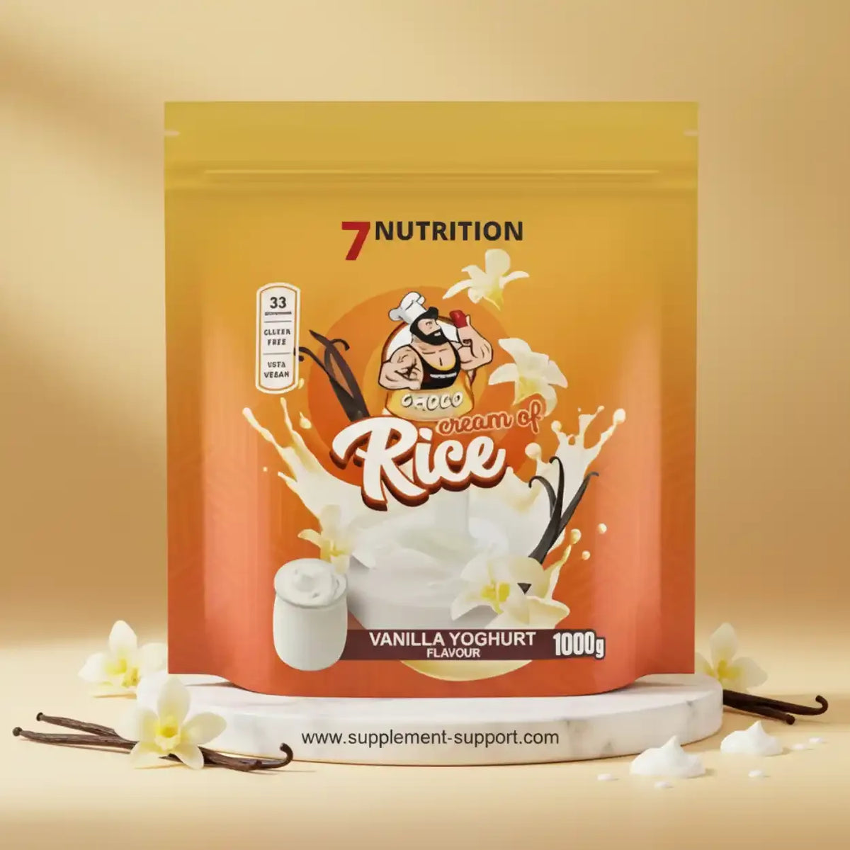 7 Nutrition Cream of Rice Vanille Joghurt Geschmack, 1000g Beutel für Sportler