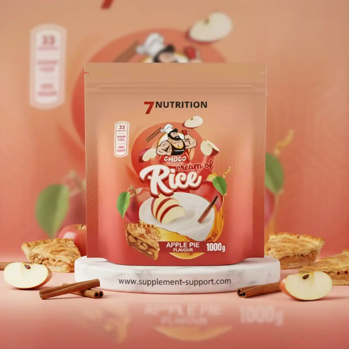 7 Nutrition Chogo Cream of Rice Apfelkuchen Geschmack, 1000g Packung für Sportler.