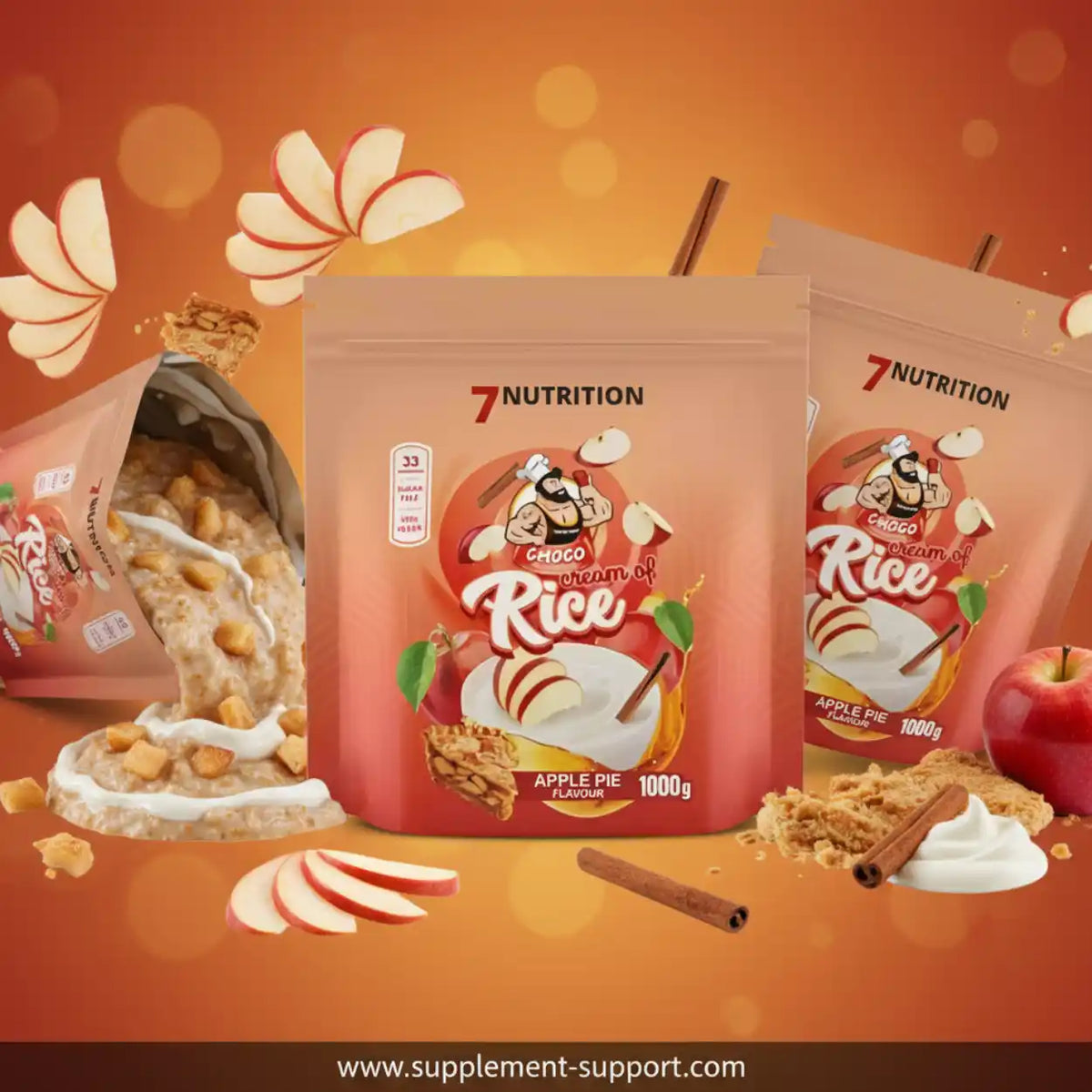 7 Nutrition Choco Cream of Rice Apfelkuchen Geschmack, 1000g Beutel für Sportler.