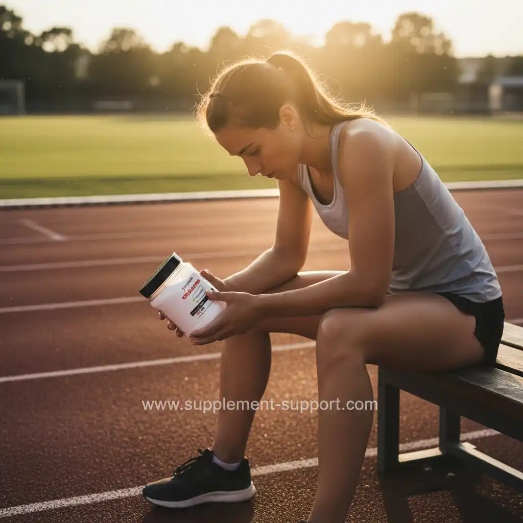 Sportlerin mit Nahrungsergänzungsmittel am Laufband, Fitness & Training Support