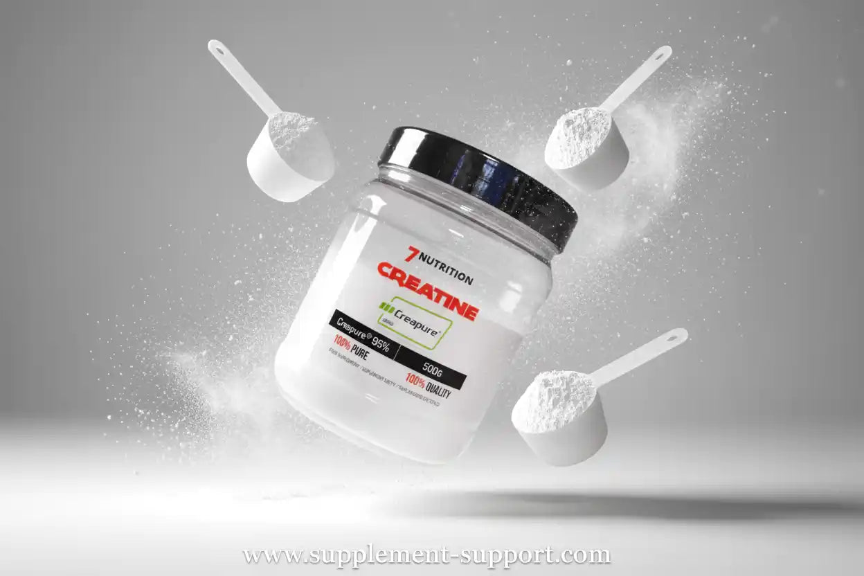 7Nutrition Creatine Pulver in Dose mit Löffeln, ideal für Fitness und Sportler