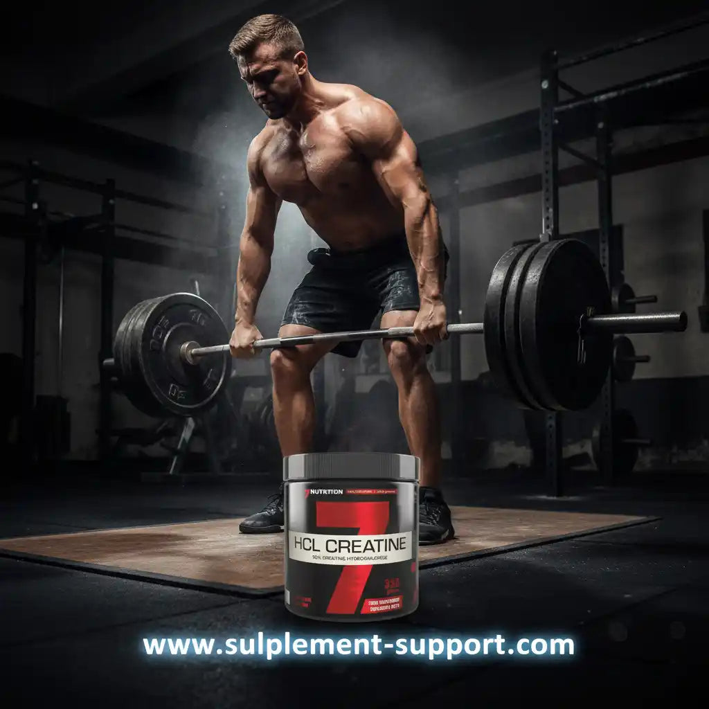 Muskulöser Athlet beim Gewichtheben mit HCL Creatine Supplement im Fitnessstudio