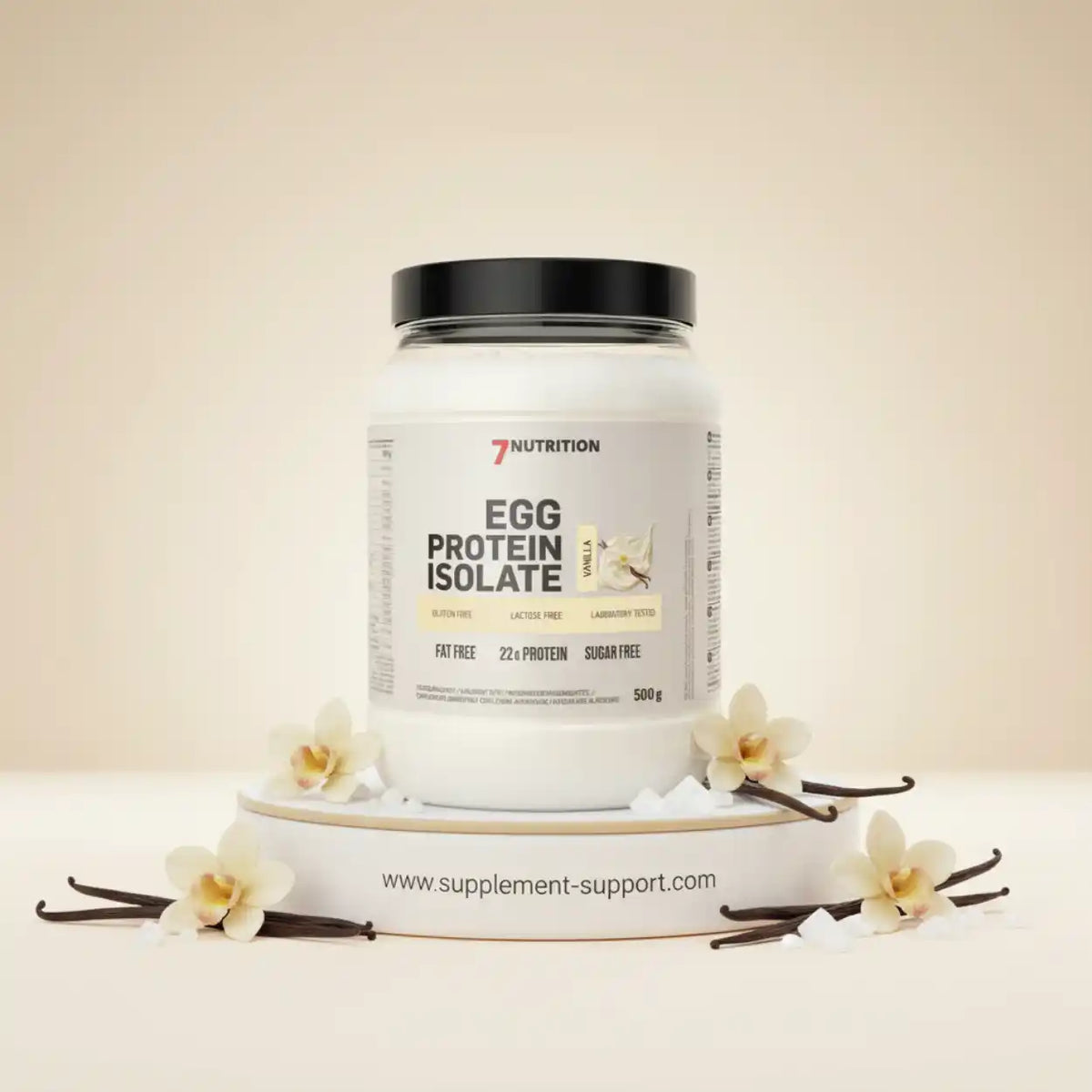7 Nutrition Egg Protein Isolate Vanille 500g Dose auf weißem Untergrund