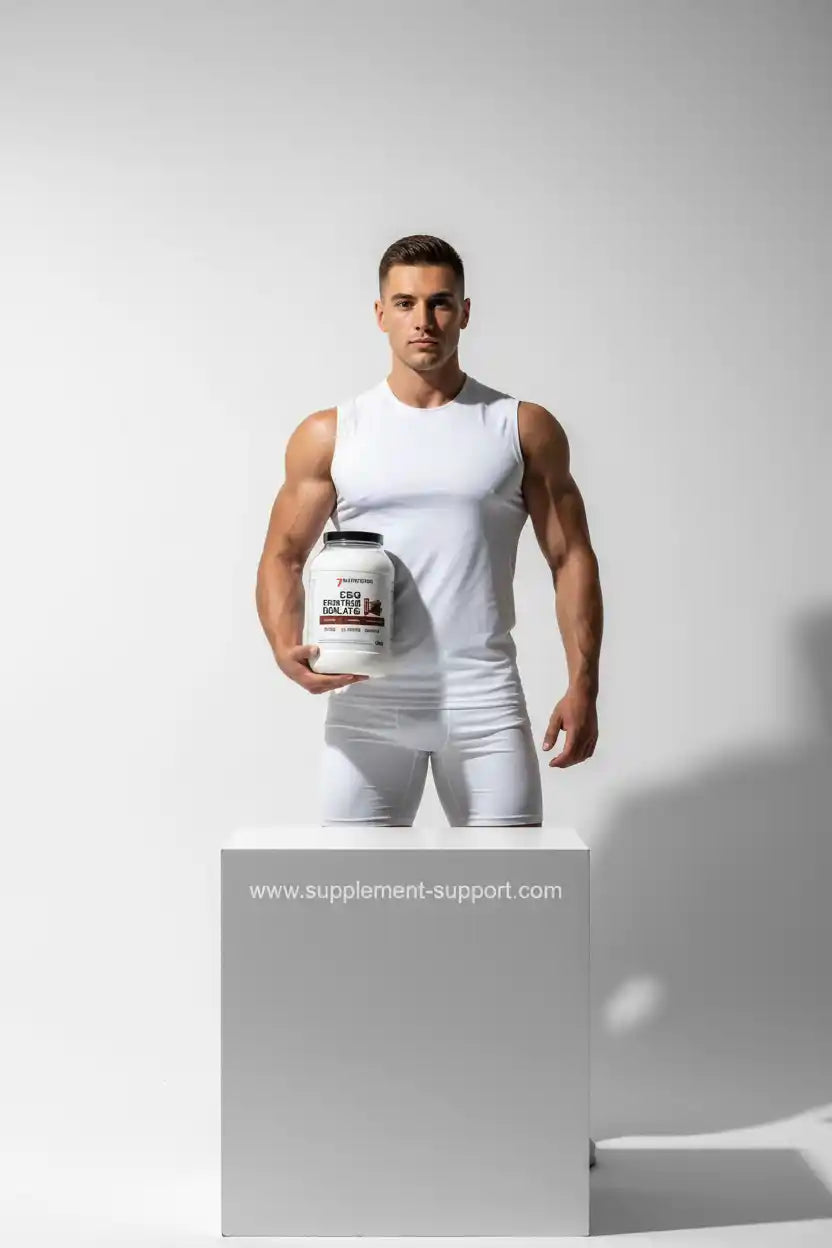 Muskulöser Mann mit Eiweißpulver für Sportler und Fitness-Training
